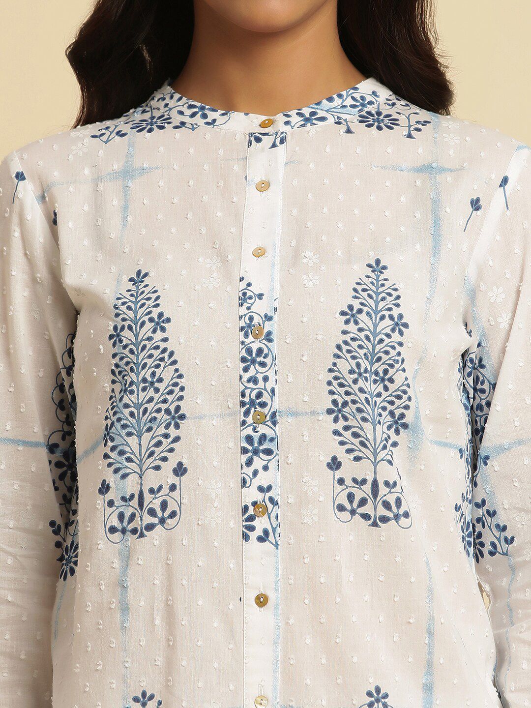 W Ethnic Motifs Printed Pure Cotton Shirt Style Top