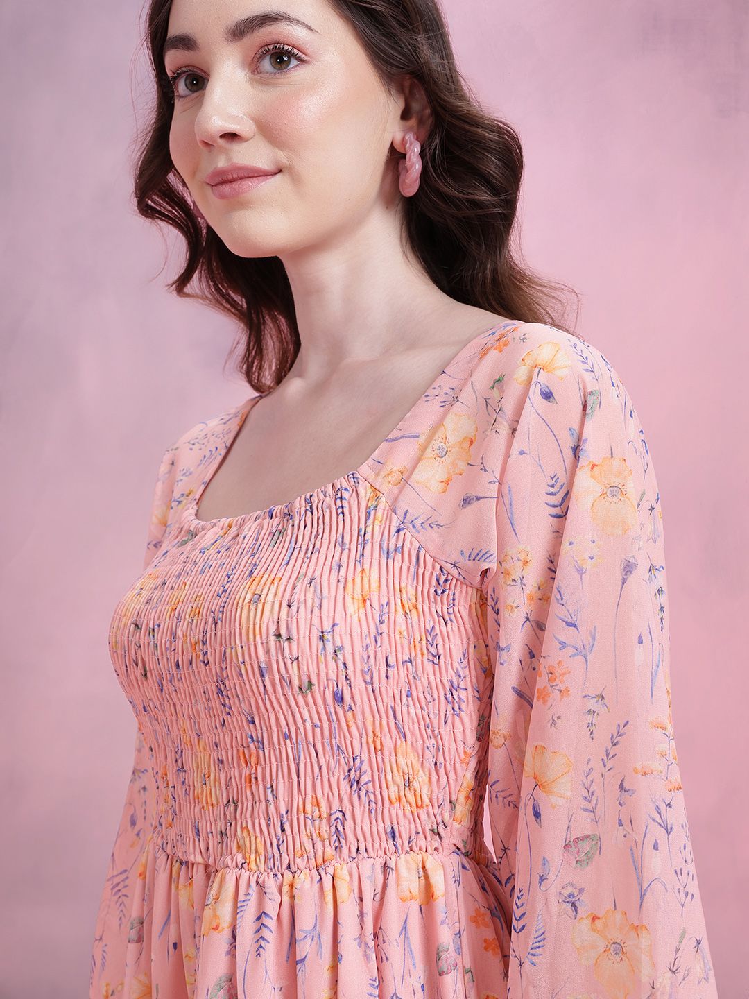 DressBerry Floral Print Tiered A-Line Midi Dress