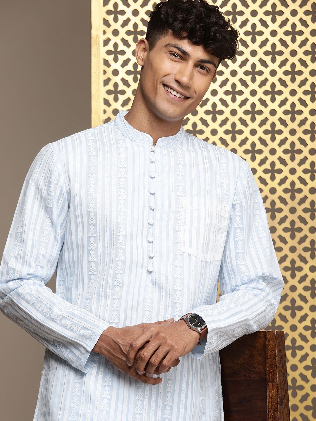 House of Pataudi Long Sleeves Striped Jashn Kurta