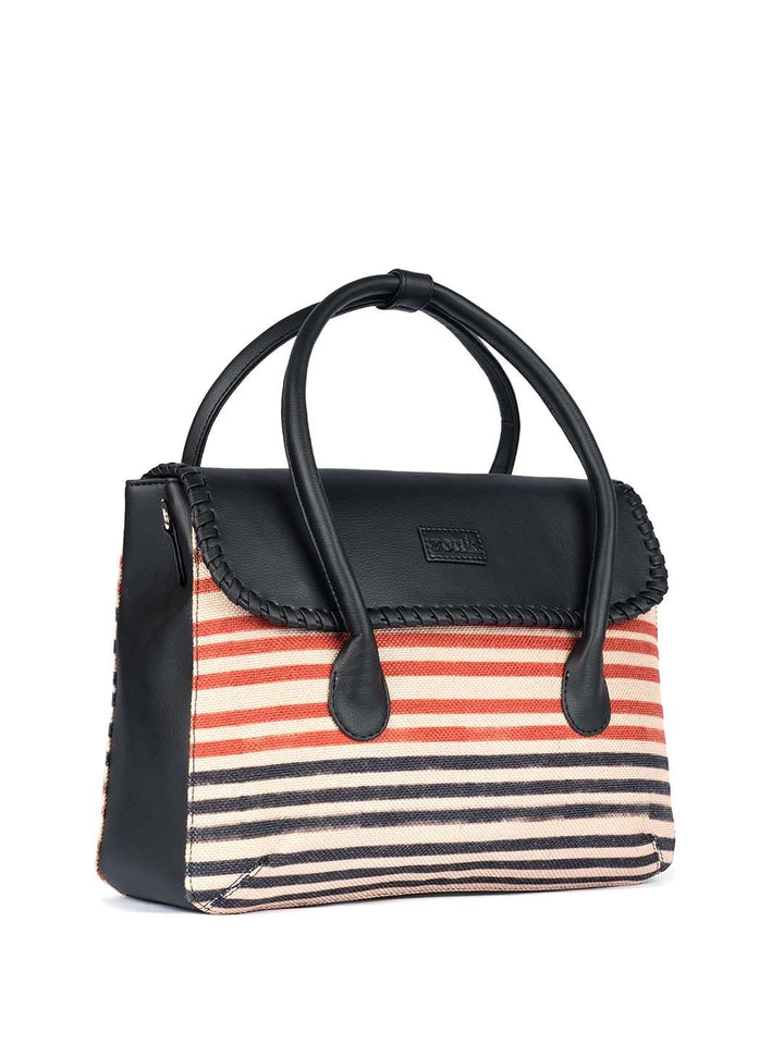 ZOUK Striped Structured Jute Handheld Bag