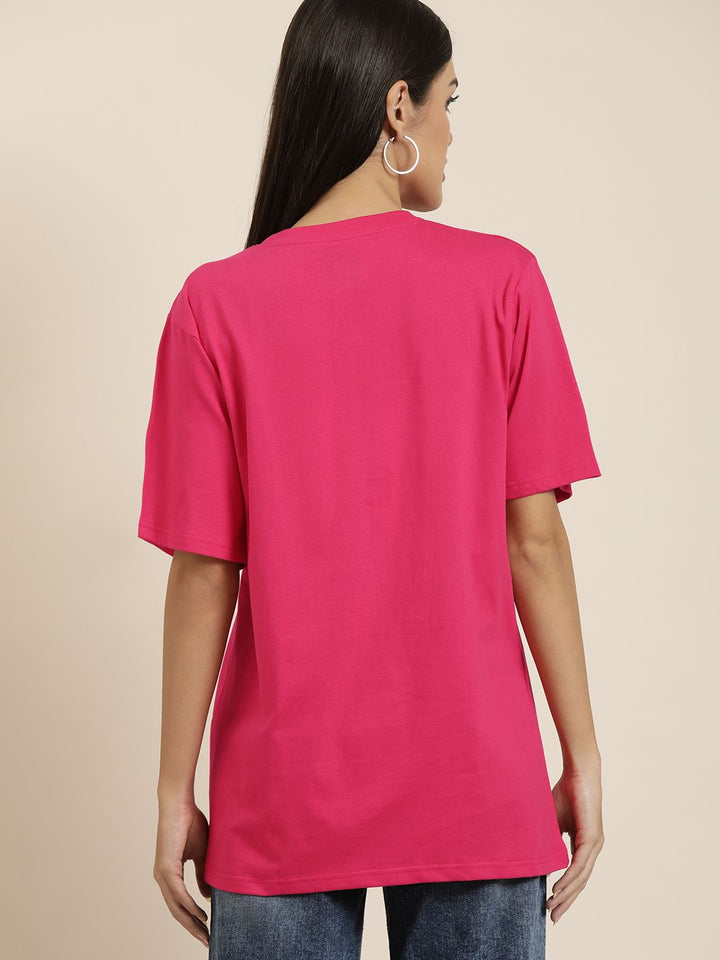 DILLINGER Women Pink Solid Pure Cotton Oversized T-shirt