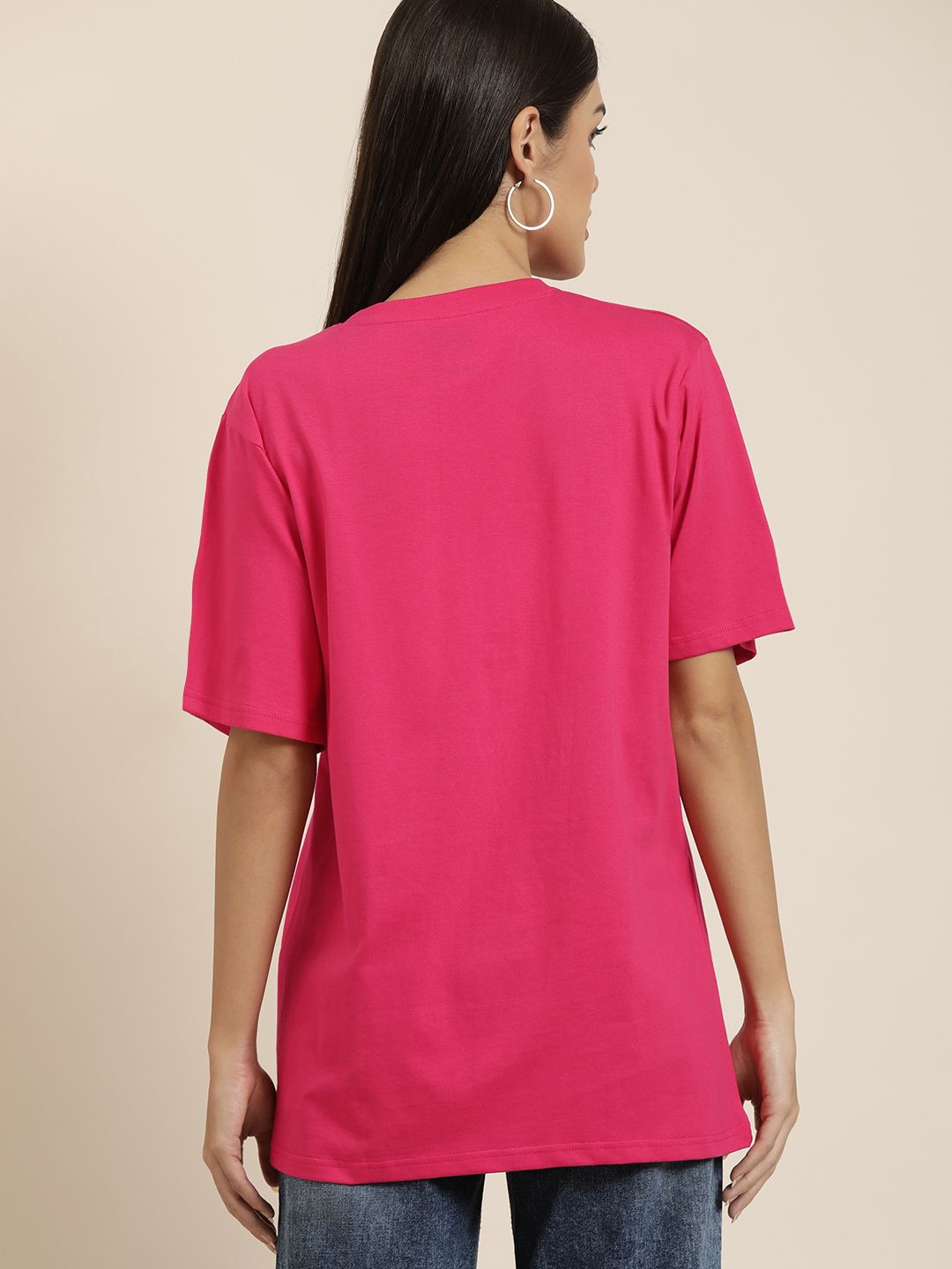 DILLINGER Women Pink Solid Pure Cotton Oversized T-shirt