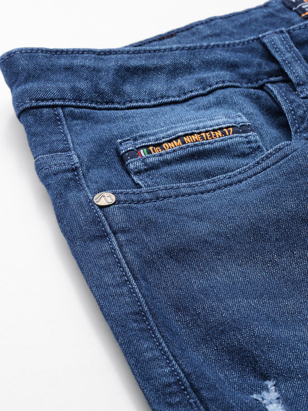 The Indian Garage Co Men Slim Fit Mildly Distressed Stretchable Light Fade Jeans