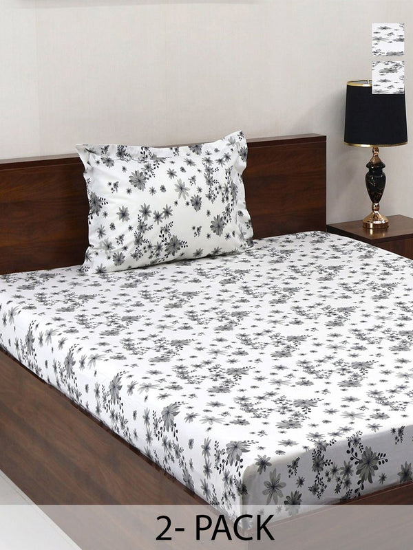 BOMBAY DYEING Vintage Grey Printed Pure Cotton 180 TC  Bedsheet Set 1.52 m X 2.28 m