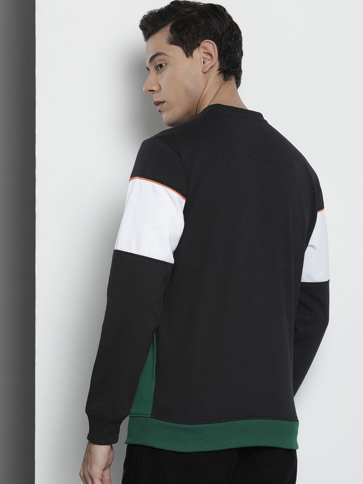 The Indian Garage Co Men Black & White Colourblocked Sweatshirt