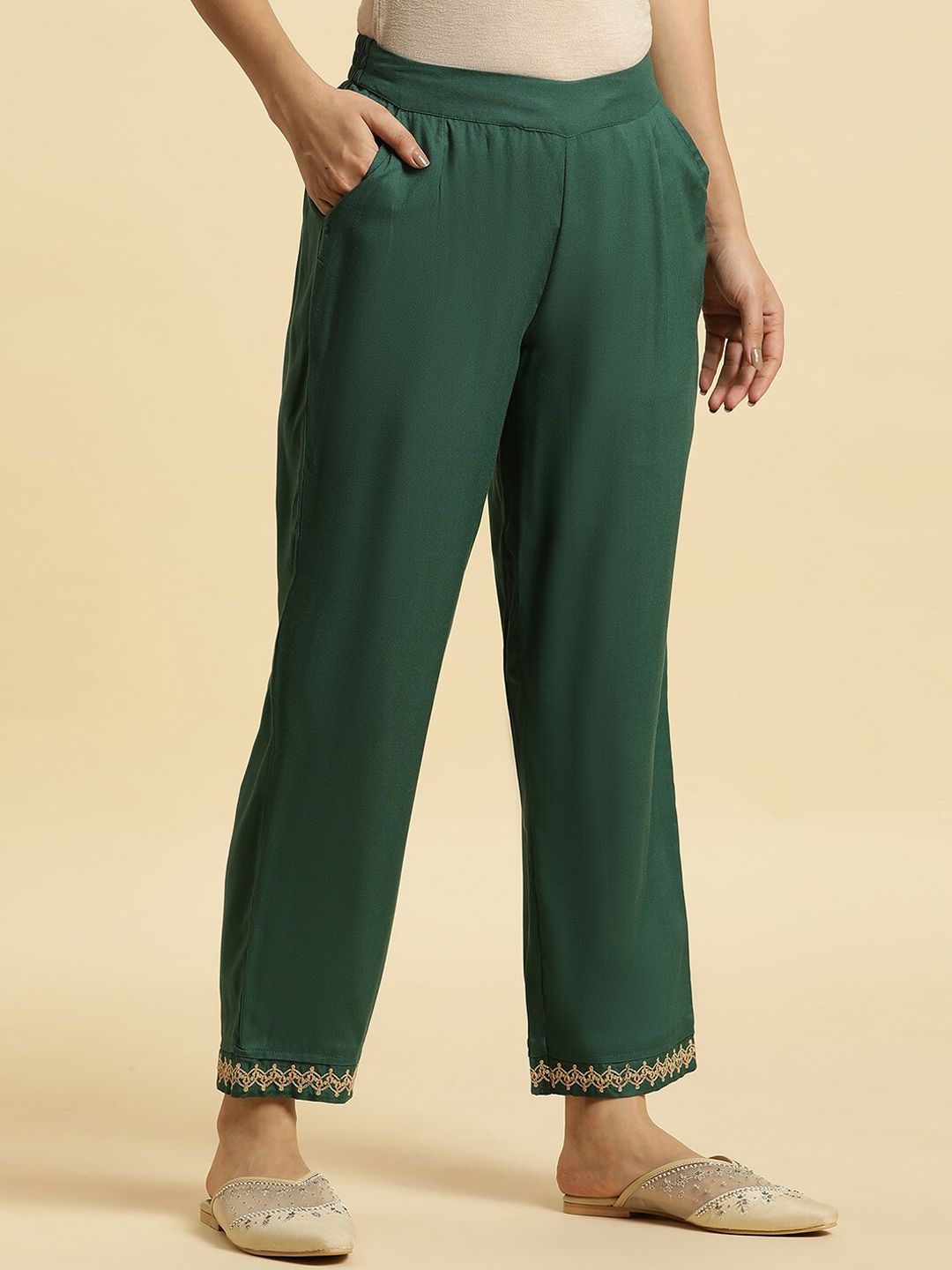 W Women Hem Design Straight Fit Palazzos