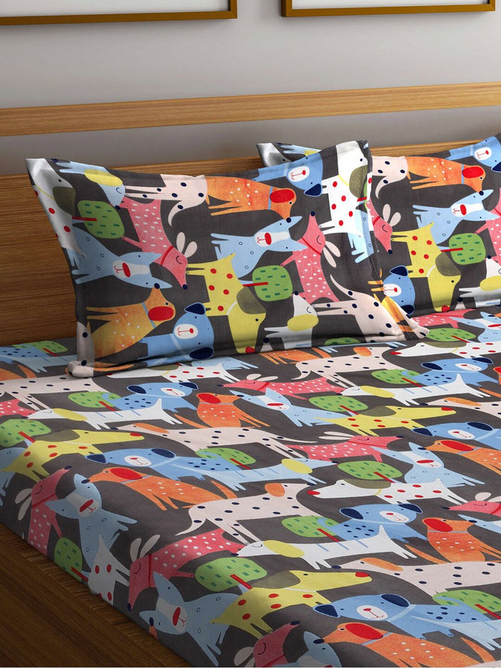 KLOTTHE Coklat Haiwan Polycotton 300 TC Dilengkapi Cadar King Halus dengan 2 Sarung Bantal-98 x 89 inci
