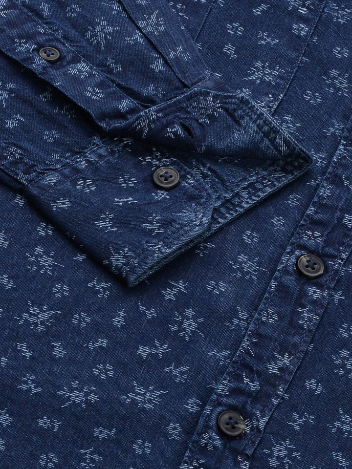 SPYKAR Men Pure Cotton Slim Fit Micro Ditsy Floral Printed Casual Shirt
