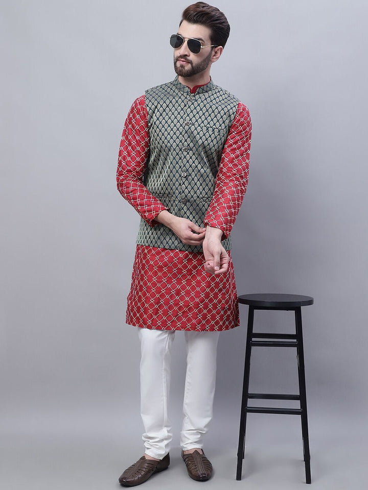 SOJANYA Kurta Bercetak Motif Etnik Dengan Baju Tidur & Jaket Nehru
