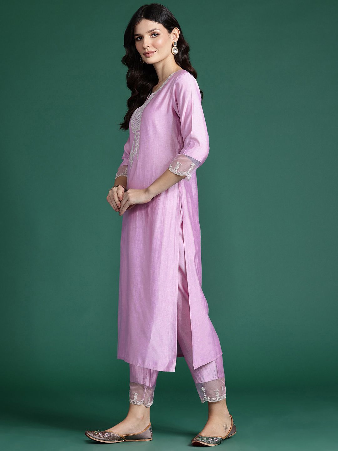Indo Era Ethnic Motifs Embroidered Thread Work Liva Kurta with Trousers & With Dupatta