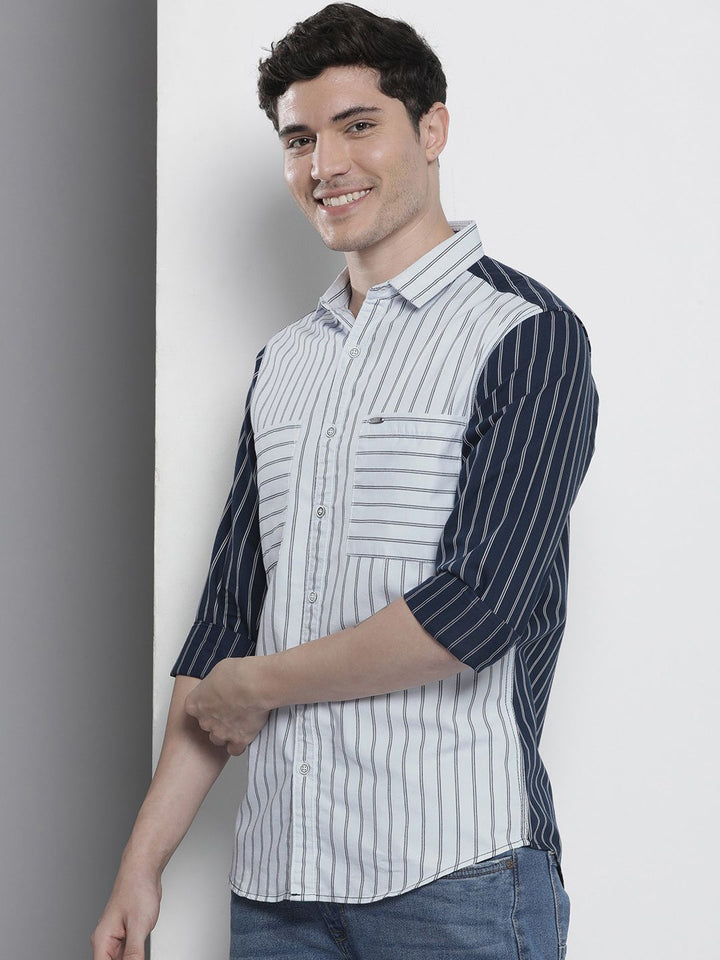 The Indian Garage Co Men Slim Fit Opaque Striped Cotton Casual Shirt
