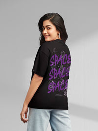 Bewakoof Women Black Drop-Shoulder Sleeves Oversized  100% Cotton T-shirt