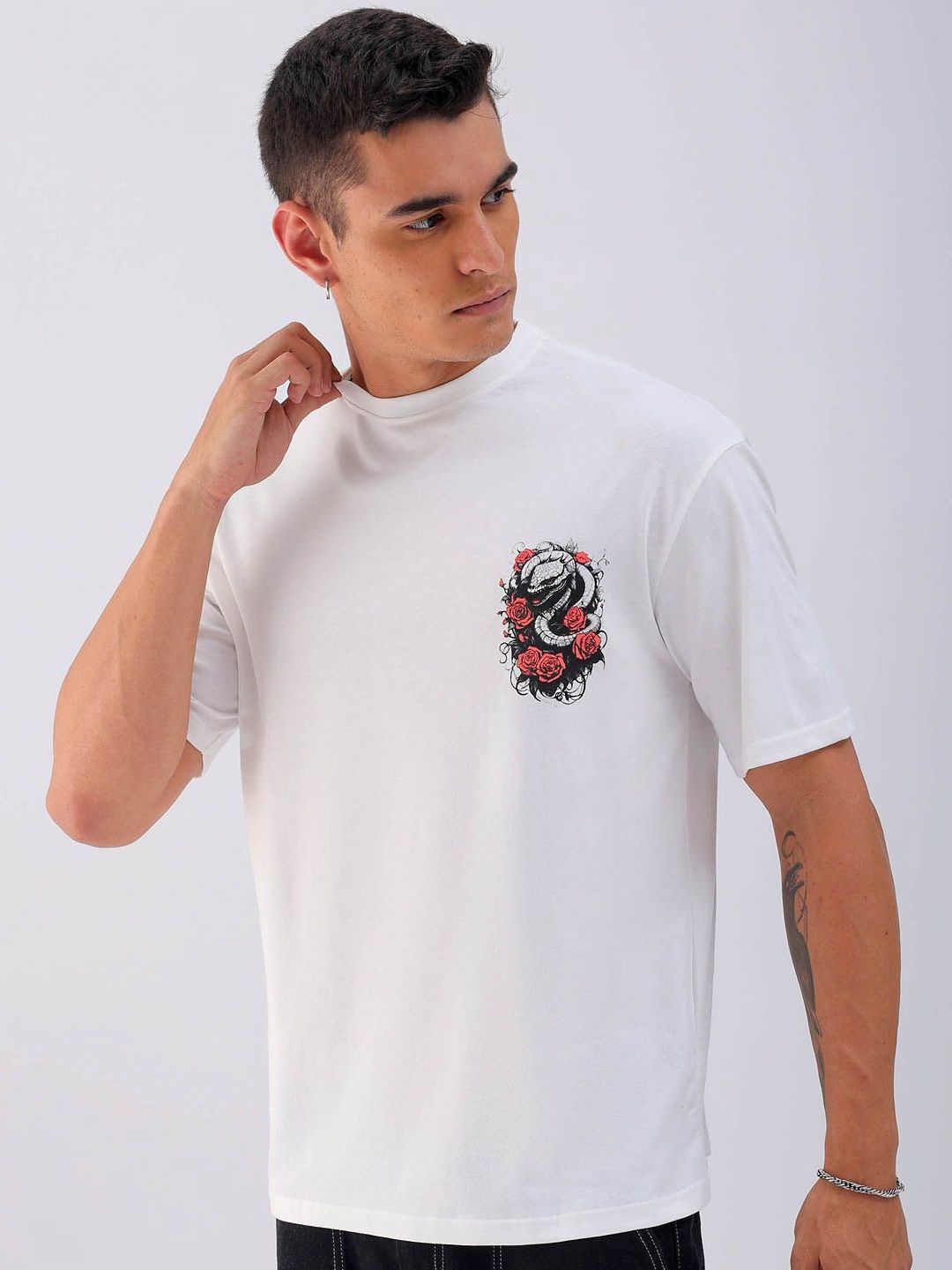 The Indian Garage Co Men Pure Cotton Back Printed Boxy Oversized Round Neck T-shirt