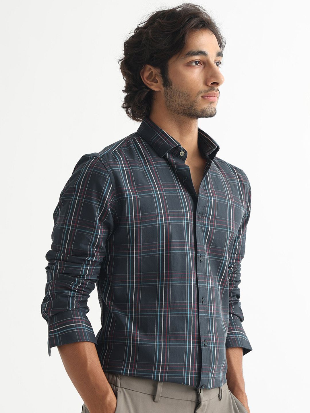 RARE RABBIT Men Lome Tartan Checked Slim Fit Shirt