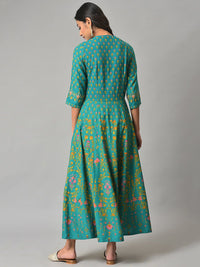 W Green Floral Printed Ethnic Maxi Ethnic Dress