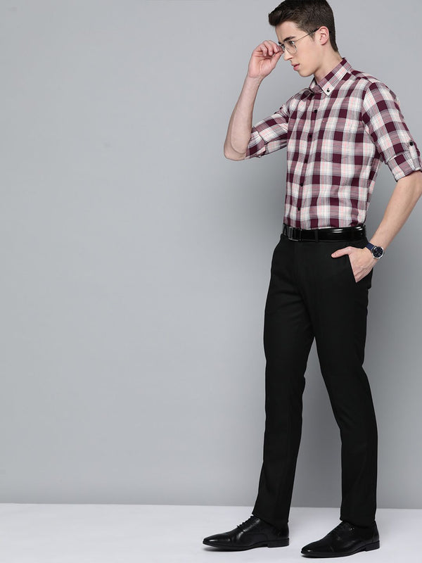 DENNISON Men Smart Slim Fit Tartan Checks Formal Shirt