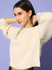 STREET 9 Women Off White Ribbed Crop Pullover
