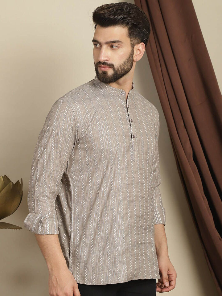 Anouk Striped Mandarin Collar Long Sleeves Cotton Kurta