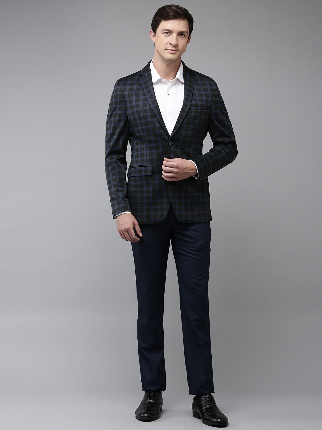 Park Avenue Checked Notched Lapel Slim Fit Single Breasted Formal Blazer