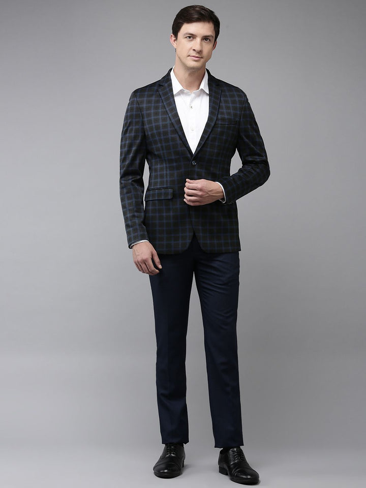 Park Avenue Checked Notched Lapel Slim Fit Single Breasted Formal Blazer