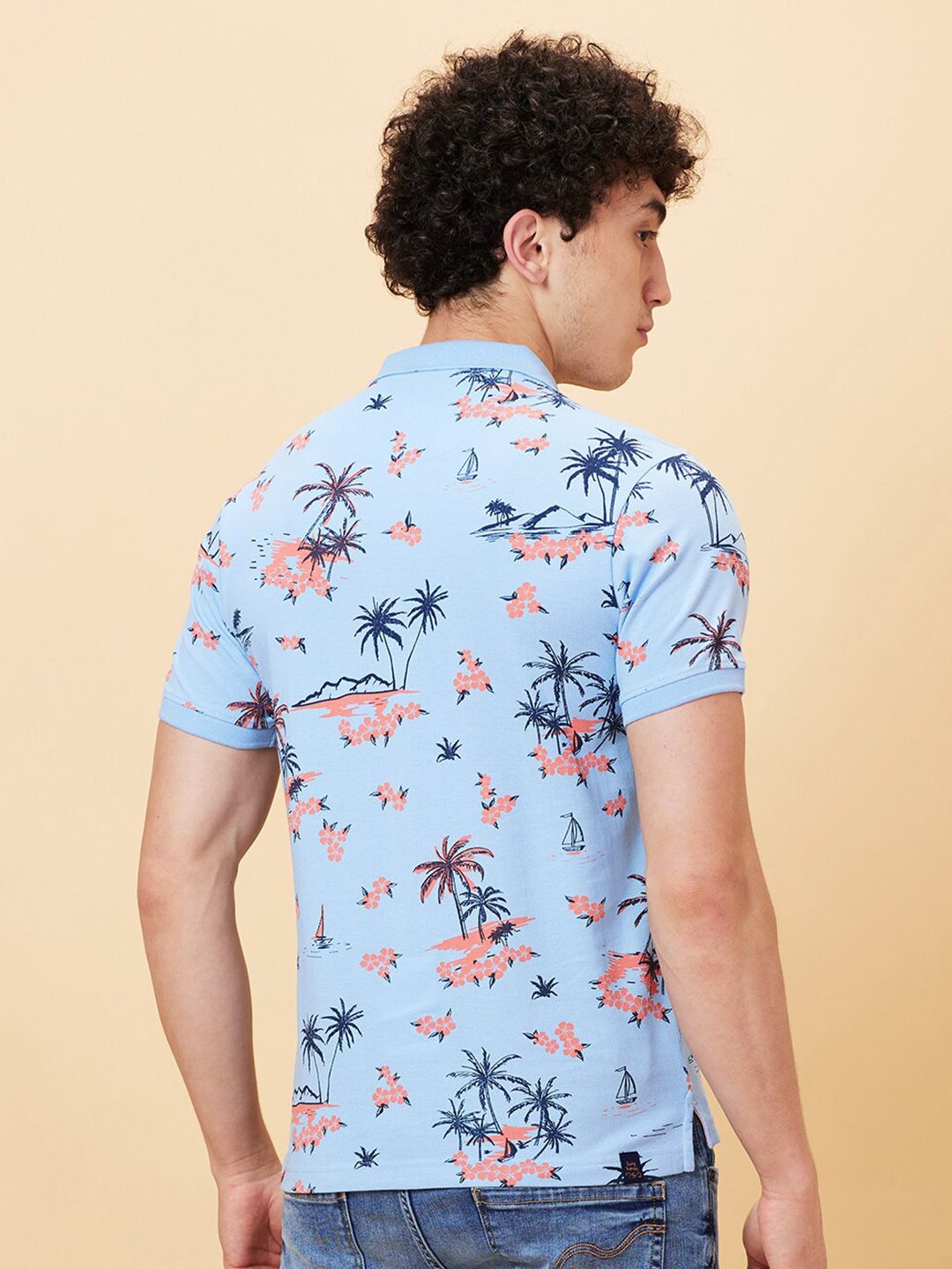Being Human Floral Printed Cotton Polo Collar Short Sleeves Casual T-shirt