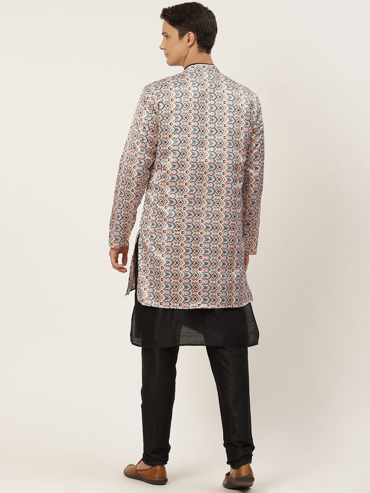 SOJANYA Men Black Kurta with Churidar & Jacket