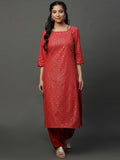 AURELIA Floral Foil Printed Sequined & Gotta Patti Pure Cotton Straight Kurta