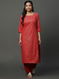 AURELIA Floral Foil Printed Sequined & Gotta Patti Pure Cotton Straight Kurta