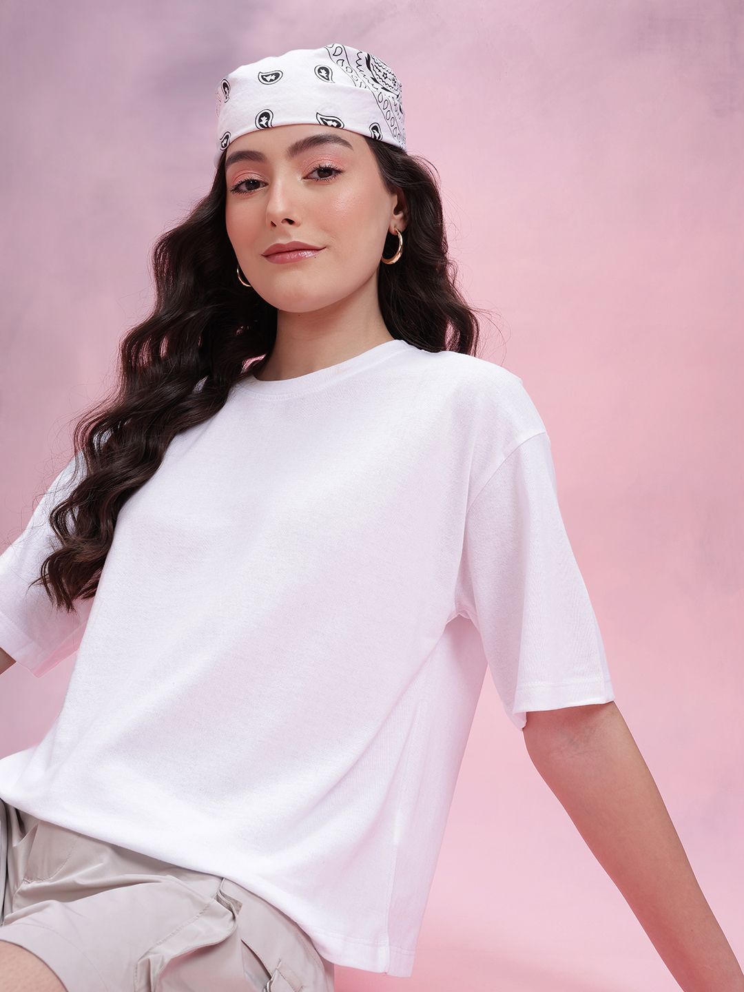 DressBerry Drop-Shoulder Sleeves Relaxed Fit T-shirt