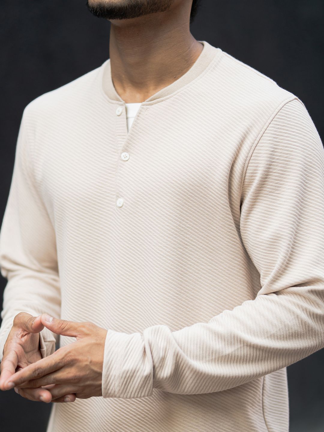 Powerlook Men Self Design Henley Neck Cotton T-shirt