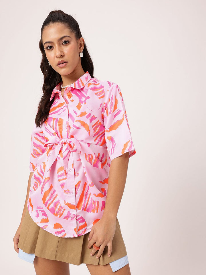 DressBerry Artistic & Intricate Printed Shirt With Waist Tie-Up