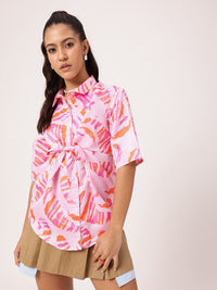 DressBerry Artistic & Intricate Printed Shirt With Waist Tie-Up