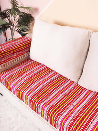 STITCHNEST Red & Pink Self Design Jacquard 2-Seater Sofa Cover