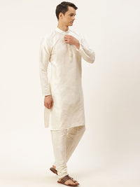 SOJANYA Men Off White Kurta with Churidar & Jacket