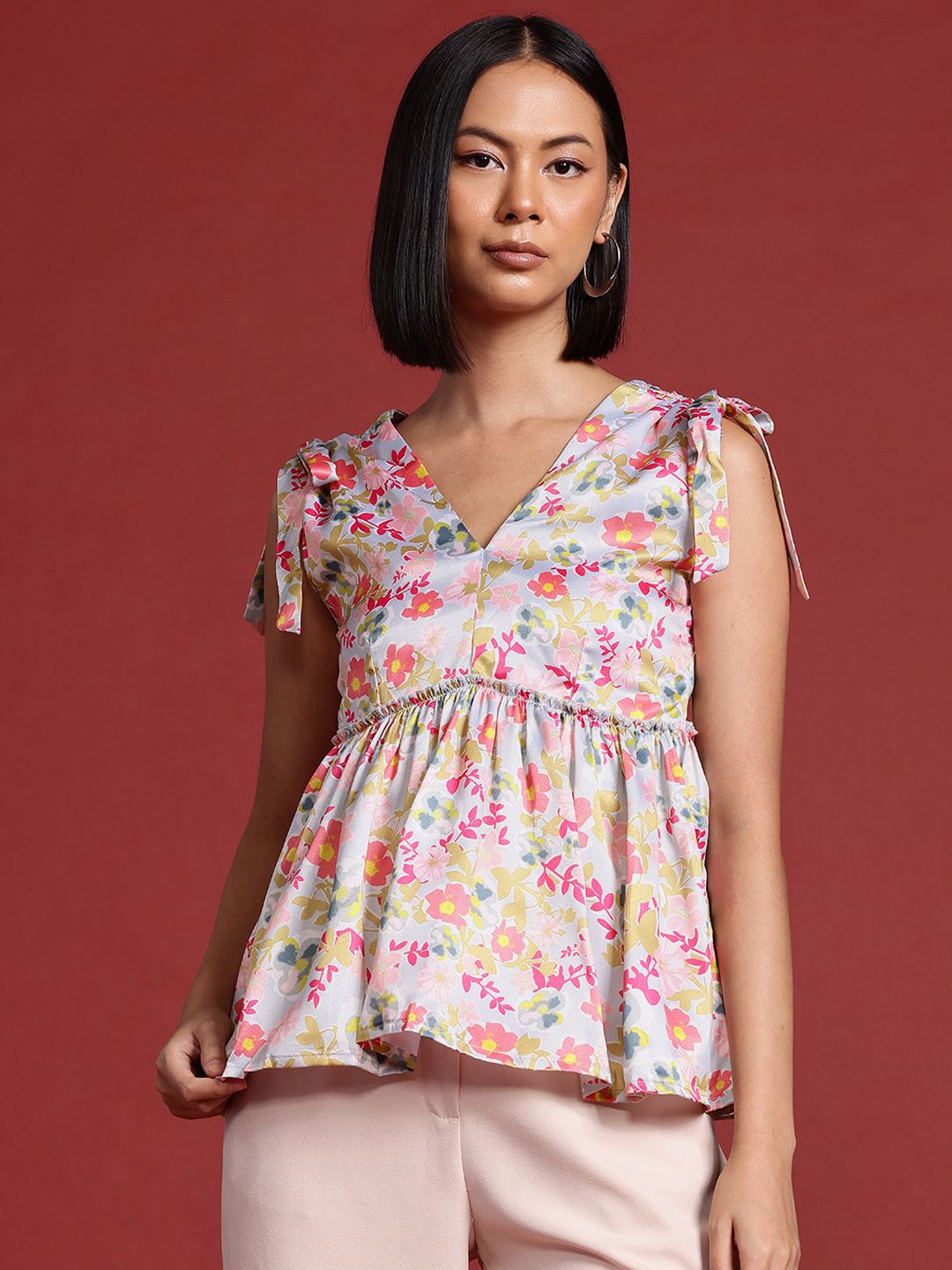 all about you Tie-Up Straps Floral Print Top