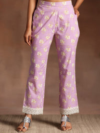 Libas Floral Printed Panelled Thread Work Pure Cotton A-Line Kurta With Trousers & Dupatta