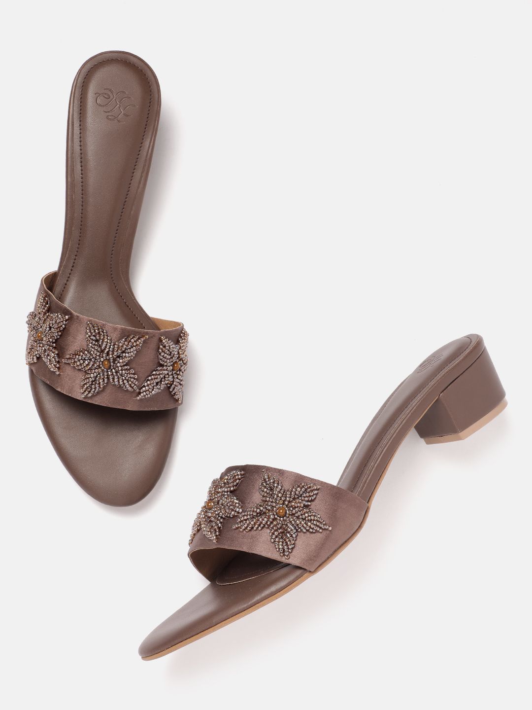 House of Pataudi Beads Embellished Floral Comfort Heels