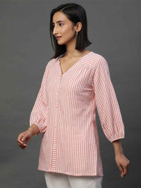 AURELIA Striped V-Neck Pure Cotton Kurti