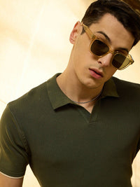 DENNISON Men Textured Polo Collar Knitted T-Shirt