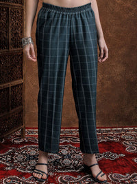 Vishudh Blue Ethnic Motifs Woven Design Mandarin Collar Straight Kurta With Trouser