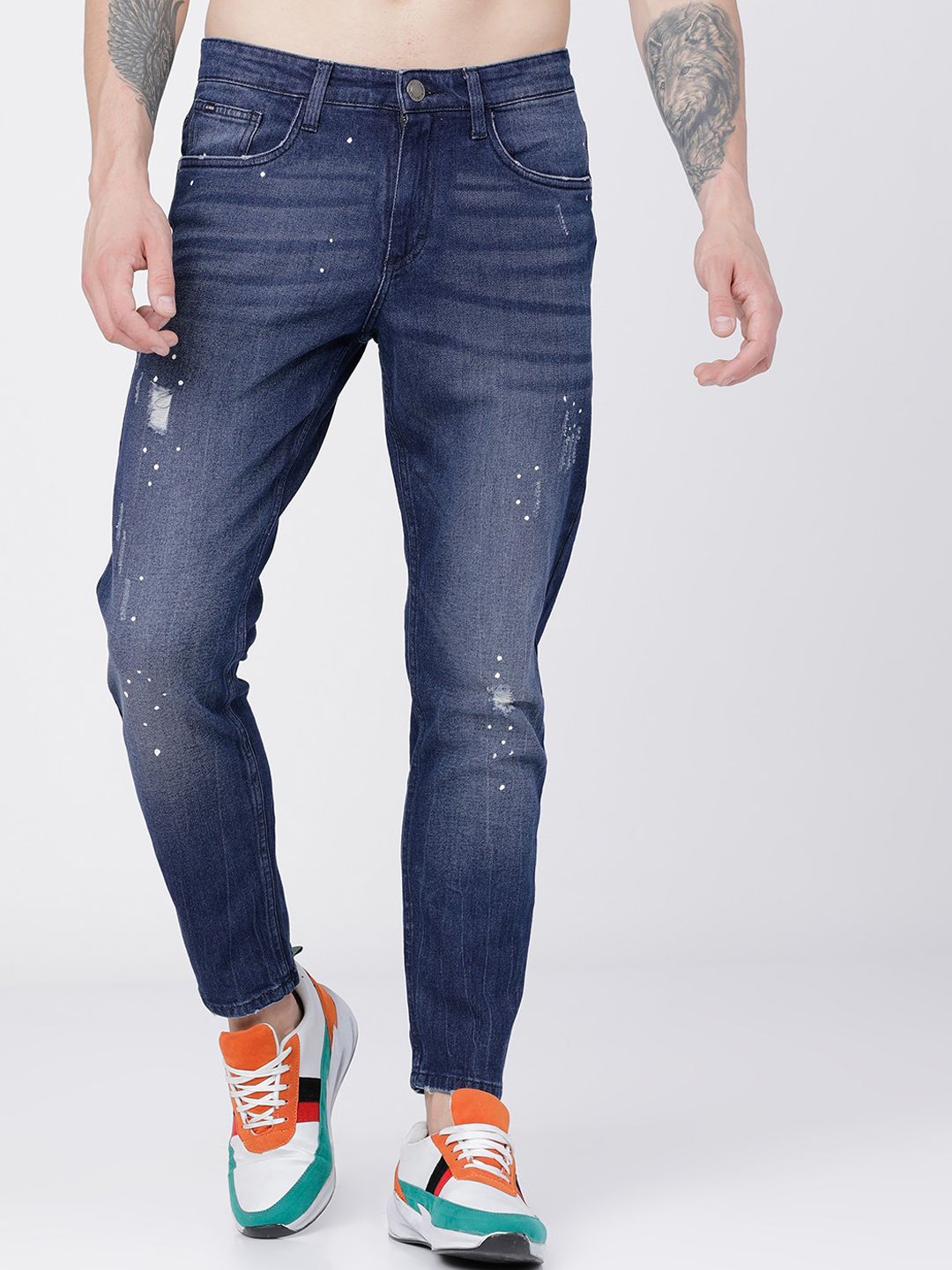HIGHLANDER Men Blue Tapered Fit Mid-Rise Mildly Distressed Stretchable Jeans