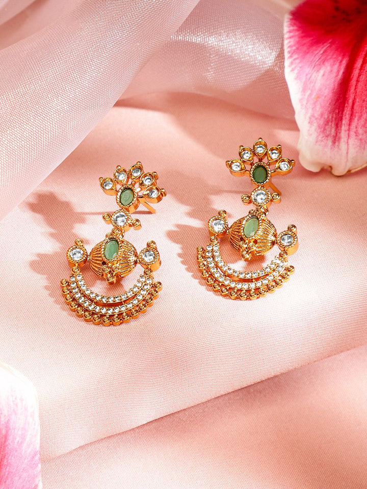 Rubans 24K Gold-Plated Emerald Green, White Cubic Zirconia & Pearl Beaded Jewellery Set
