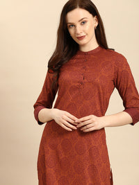 all about you Women Rust Brown Ethnic Motifs Printed Straight Kurta