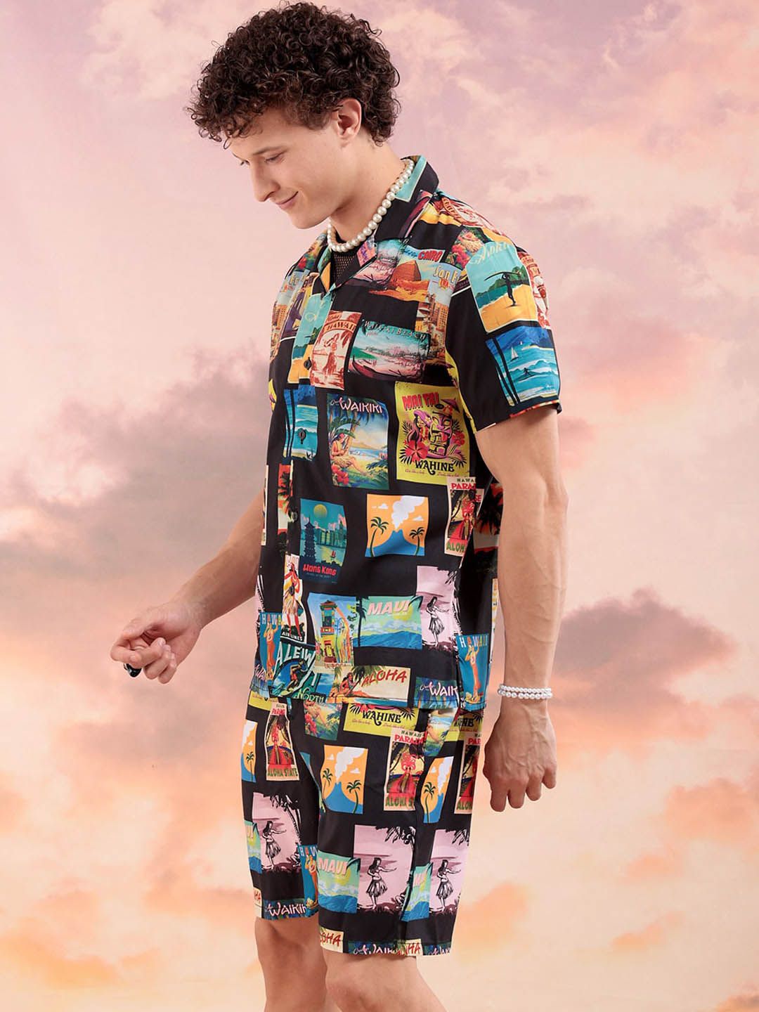 The Indian Garage Co Graphic Printed Cuban Collar Shirt With Shorts