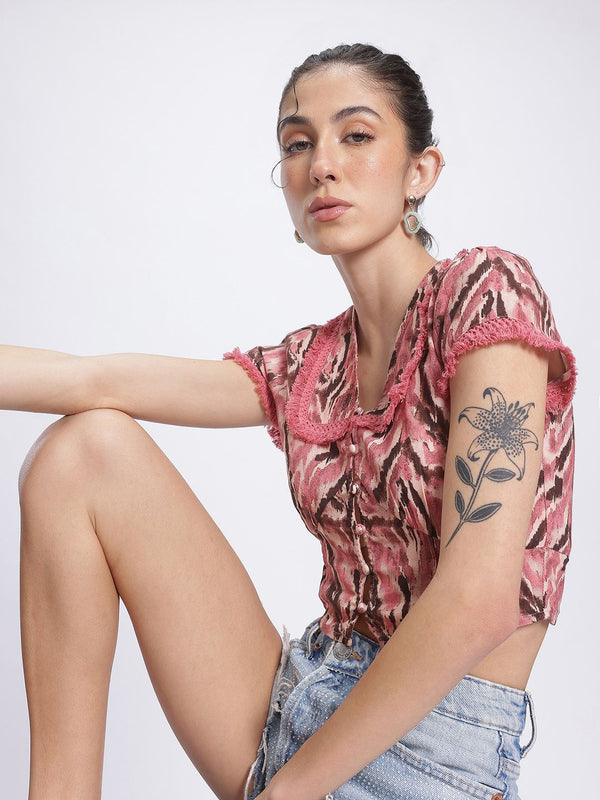 DressBerry Boho Chic Fringed Hem Shirt-Style Top