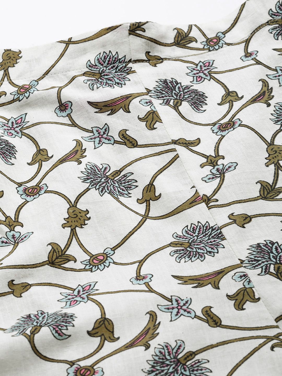 Libas White Cotton Printed Shirt And White Cotton Printed Pyjamas With Both Side Pocket