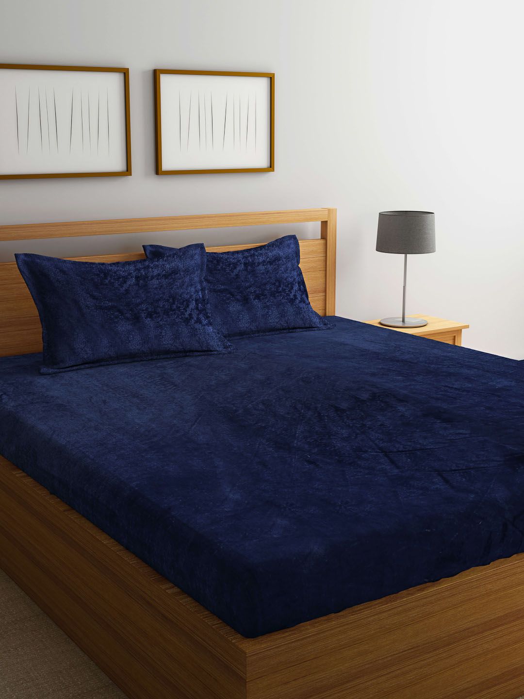 KLOTTHE Klotthe Blue Solid Flat 300 TC Woolen King Bedsheet With 2 Pillow Covers