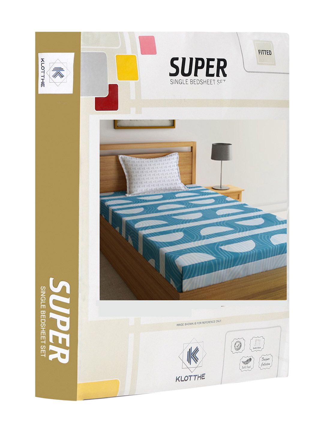 KLOTTHE Blue Geometric Cotton 300 TC Fitted Single Fine Bedsheet with a Pillow Cover-87 x 59 inches