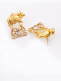PANASH Gold-Plated Artificial Stones Studded Cow Shaped Drop Earrings