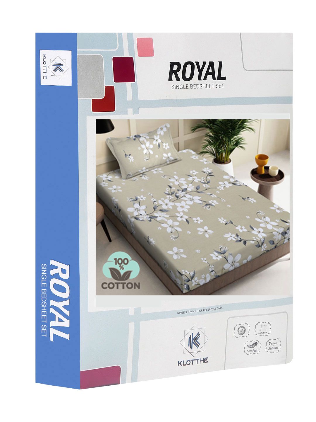 KLOTTHE Beige Printed Pure Cotton 130 GSM Single Bedsheet Set